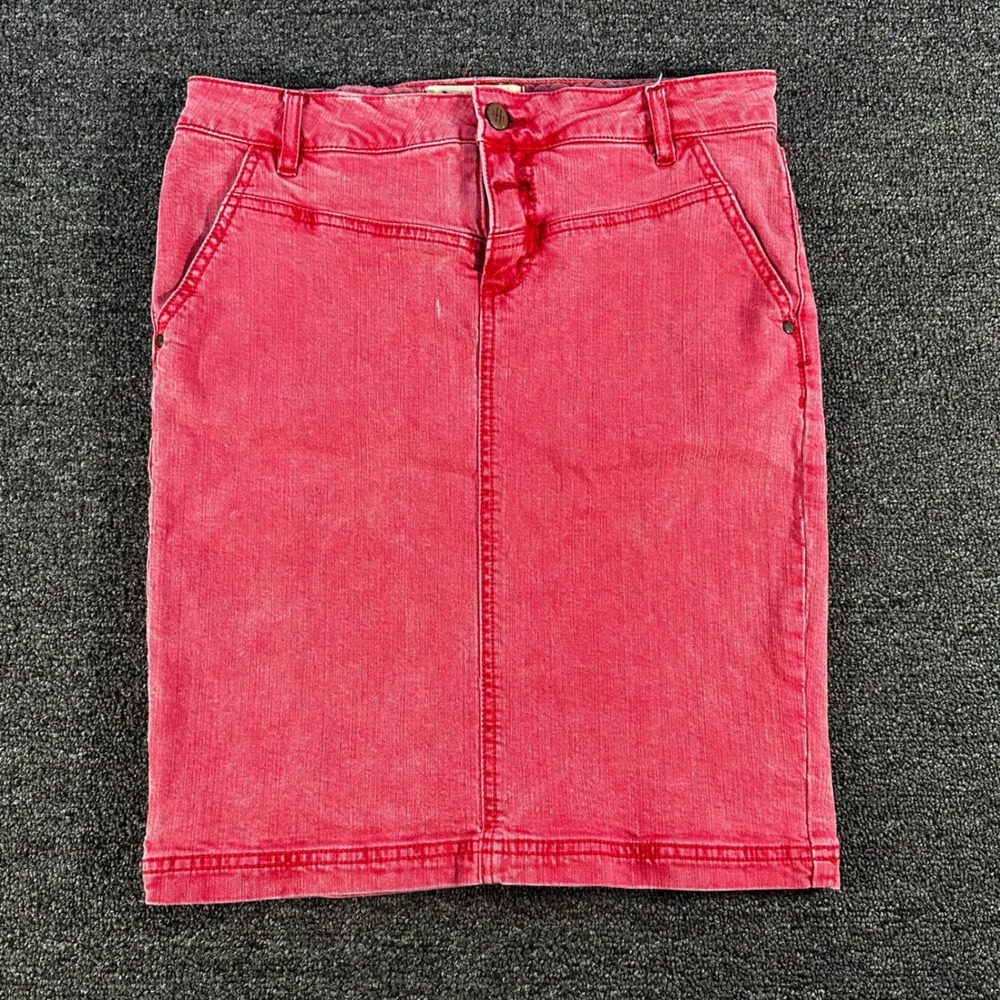 Holding Horses Denim Skirt Womens 27 Red Faded Pencil Anthropologie